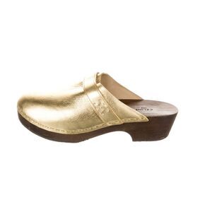 Celine Gold Leather Clogs with Embossed Triomphe Logo